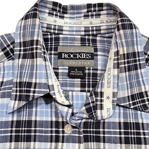Rockies Men's Casual Blue and Black Plaid Shirt 100% cotton